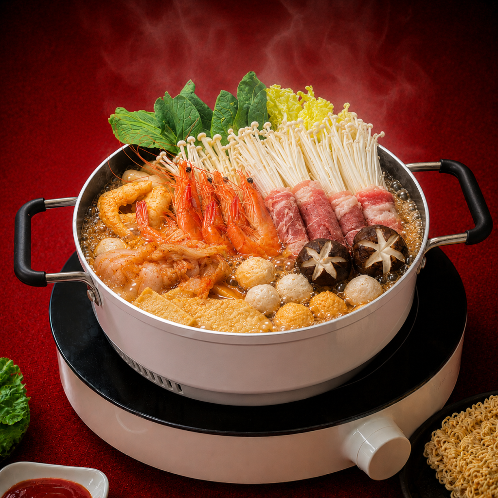 Lẩu Thập Cẩm 259K tại Mì Cay Quốc Dân với nước lẩu cay thơm, topping thập cẩm đa dạng, rau nấm ăn kèm