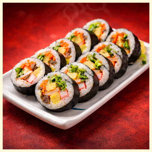 Kimbap Cuộn 20K tại Mì Cay Quốc Dân với cơm cuộn rong biển và phần nhân hài hòa, dễ ăn